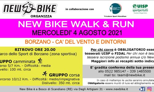 New Bike organizza "walk & run" insieme a New Bike mercoledì 4 agosto 2021