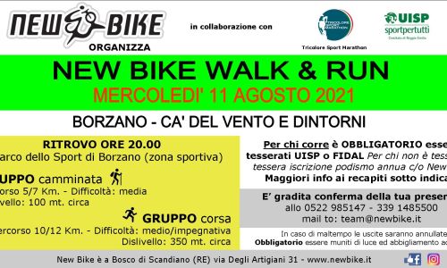 New Bike organizza "walk & run" insieme a New Bike mercoledì 11 agosto 2021