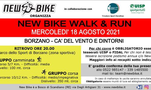 New Bike organizza "walk & run" insieme a New Bike mercoledì 18 agosto 2021