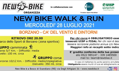 New Bike organizza "walk & run" insieme a New Bike mercoledì 28 luglio 2021