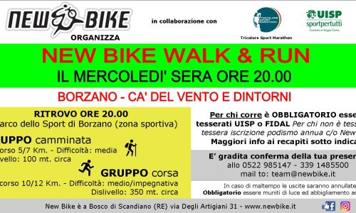 New Bike mercoledì "walk & run" ritrovo Borzano di Albinea (RE)