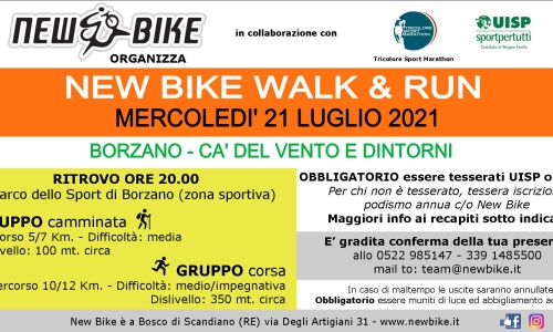 New Bike organizza "walk & run" insieme a New Bike mercoledì 21 luglio 2021