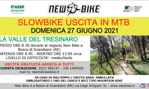 New Bike organizza uscita in mtb slowbike domenica 27 giugno 2021 nella Valle del Tresinaro