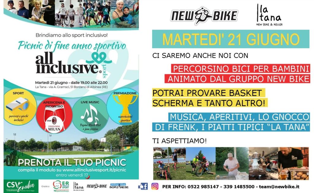 New Bike e All Inclusive Sport organizzano picnic di fine anno sportivo 2022 a La Tana Borzano (RE)